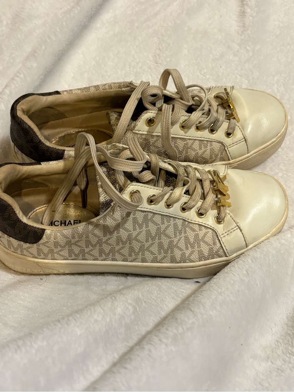 Michael Kors Tan Logo Low-Top Sneakers with Gold Hardware